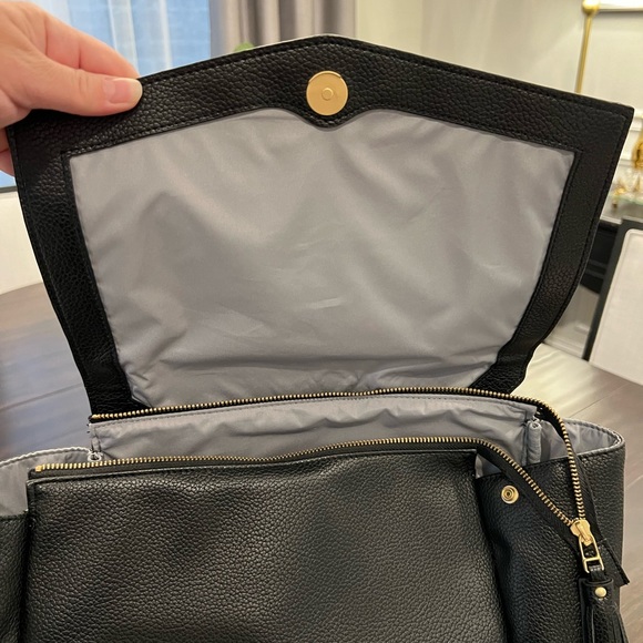 Freshly Picked Original Diaper Bag - Black Vegan Leather with Gold Metal - Picture 5 of 9